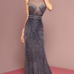 PROM DRESS NAVY GRAY TULLE SEQUIN