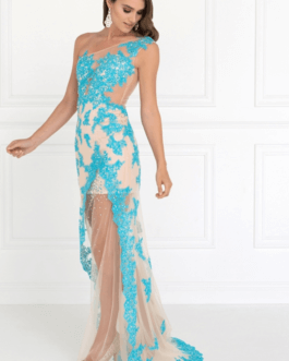 PROM DRESS NUDE TURQUOISE GL2051